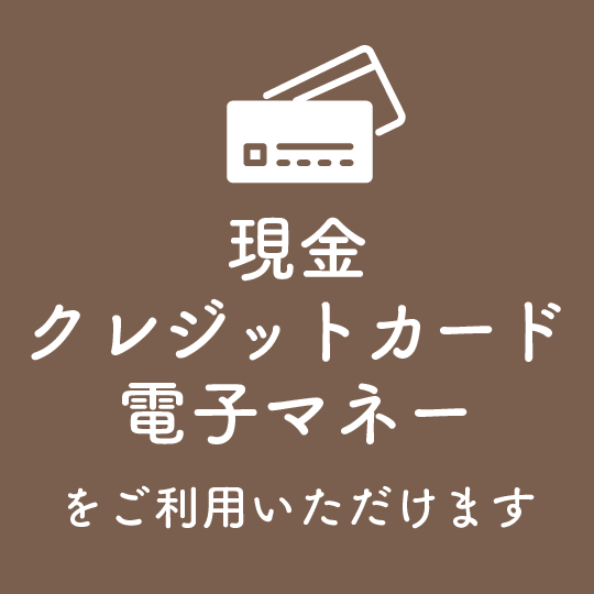 現金・クレジットカード・電子マネーをご利用いただけます